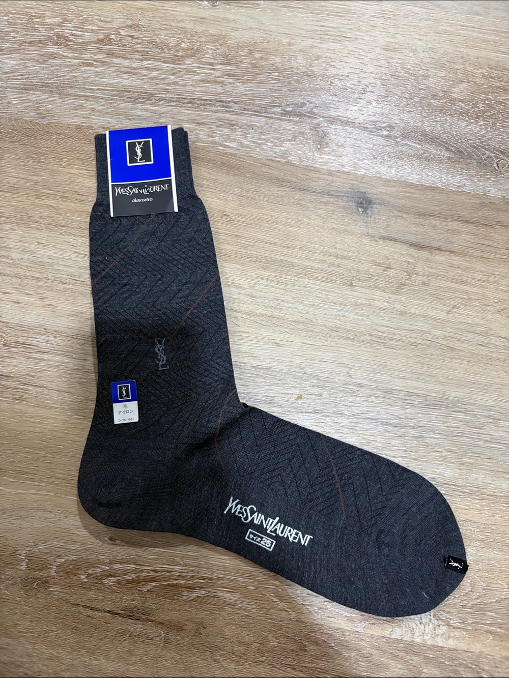 Yves Saint Laurent Men's Dark Charcoal Patterned Dress Socks